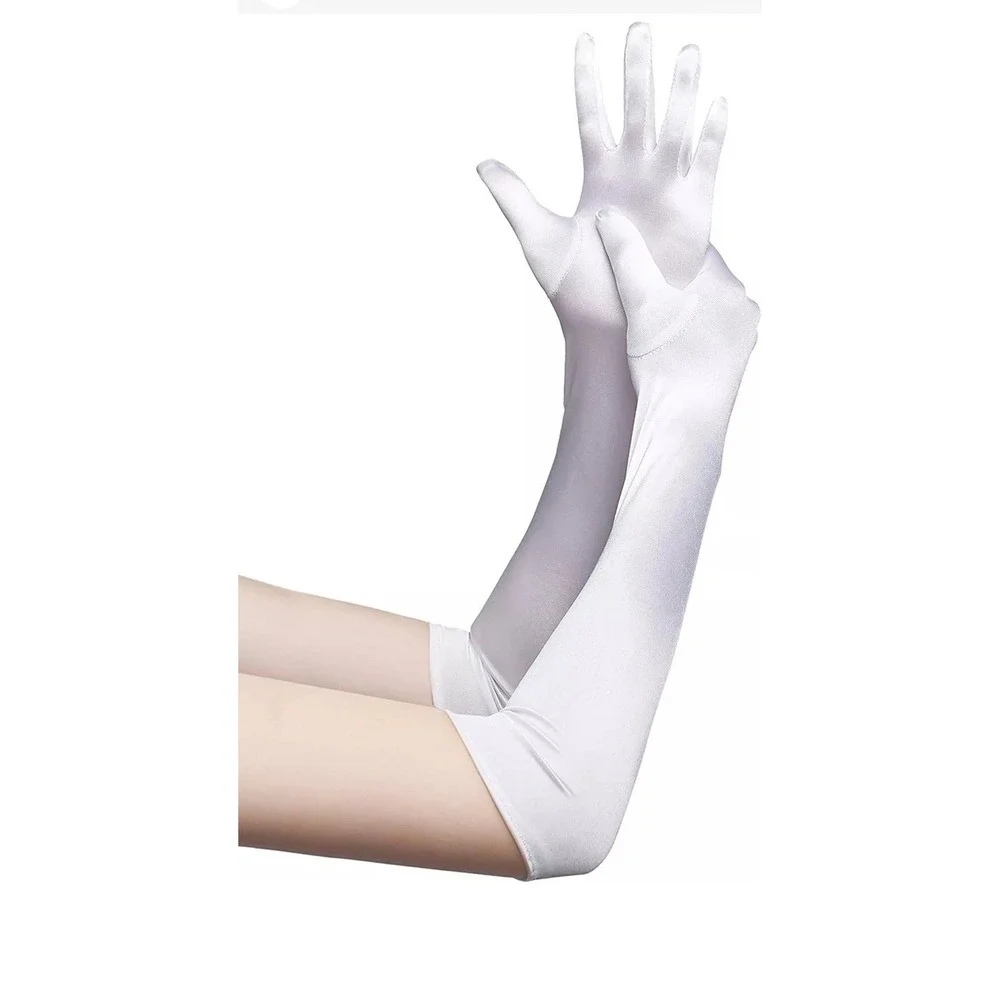 Retro White Satiny Stretch Opera Length Long over Elbow Gloves‎ 19